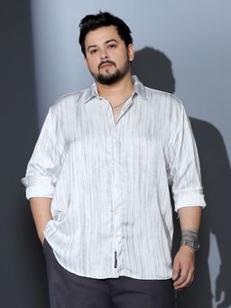 Instafab Plus - Men Cream White Grazed Imprint Textured Shirt