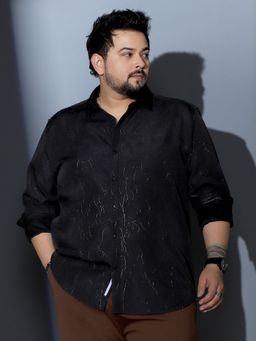 Instafab Plus - Men Onyx Black Metallic Crushed Abstract Shirt