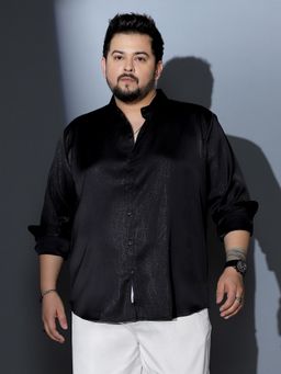 Instafab Plus - Men Onyx Black Axon Jacquard Satin Shirt