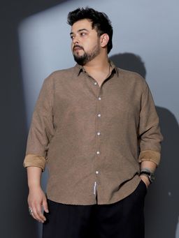 Instafab Plus - Men Brown Faded Leaf Imprint Satin Shirt