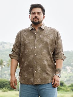 Instafab Plus - Men Ash Brown Twig Imprint Foliage Tactile Shirt