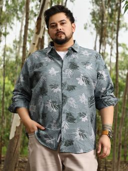 Instafab Plus - Men Moon Grey Leaf Imprint Foliage Tactile Shirt