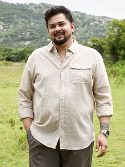 Instafab Plus - Men Khaki Beige Candy Textured Jacquard Shirt