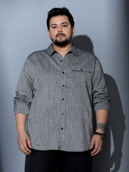 Instafab Plus - Men Charcoal Grey Thread Jacquard Shirt