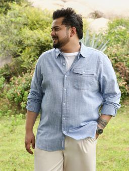 Instafab Plus - Men Powder Blue Thread Jacquard Shirt