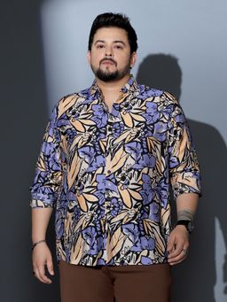 Instafab Plus - Men Multi-Color Cluster Botanical Imprint Shirt