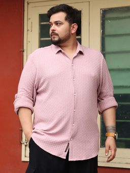Instafab Plus - Men Rose Pink Basket Knit Jacquard Shirt
