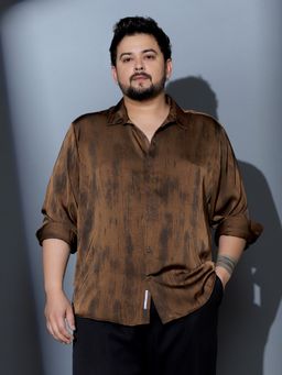 Instafab Plus - Men Chocolate Brown Gleaming Grazed Satin Shirt