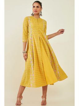 Soch - Women Mustard Cotton Floral Dress