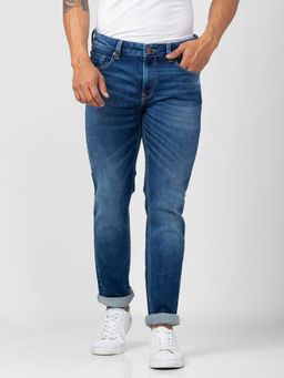 Spykar - Men Mid Blue Cotton Comfort Fit Straight Length Jeans (Ricardo)