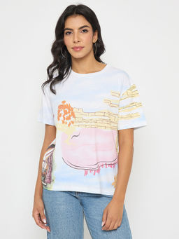 Madame - All Over Print Cotton Blend White T-shirt