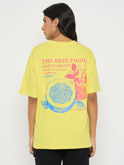 Madame - Front and Back Graphic Print Yellow T-shirt