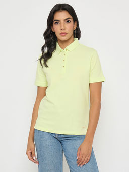 Madame - Lime Green Cotton Blend Polo T-shirt