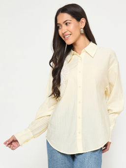 Madame - Botanical Embroidery Off White Rayon Blend Shirt