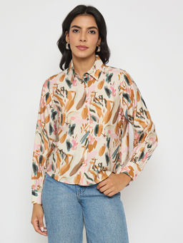 Madame - Abstract Print Rust Rayon Blend Shirt
