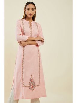 Soch - Pink Rayon Kurta With Multicolour Floral Embroidery