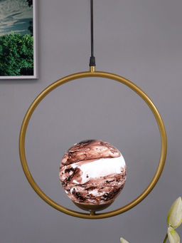 Homesake - Metal Pendant Glass Golden Round Planet Brown