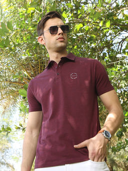 MELVIN JONES - Plum Textured Polo T Shirt