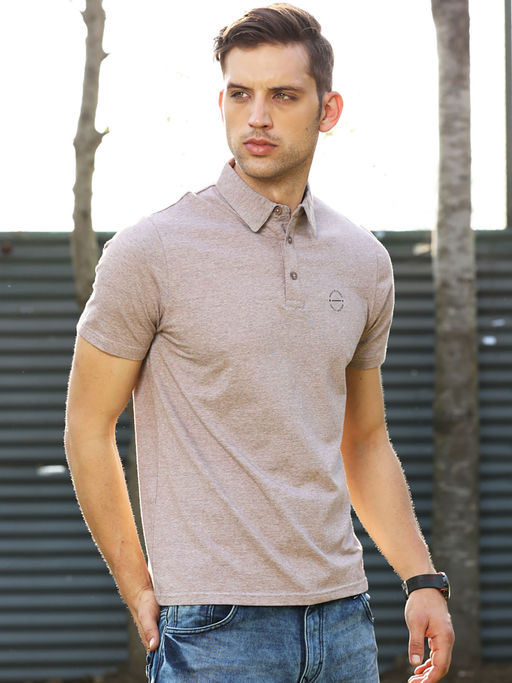 MELVIN JONES Wheat Beige Textured Polo T Shirt