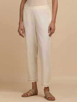 Folksong - Solid White Solid Cotton Slim Pants