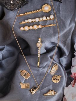 Lilly & Sparkle - Women Gold-Plated Stone-Studded Jewellery (Set of 5)