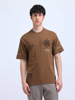 Flying Machine - Embroidered Brown T-Shirt