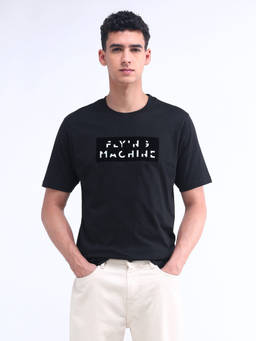 Flying Machine - Brand Print Regular Black Cotton T-Shirt