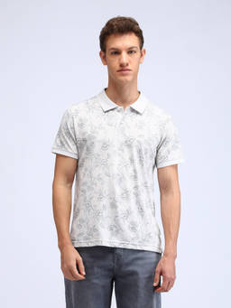 Flying Machine - Grey Floral Printed Regular Fit Polo T-Shirt