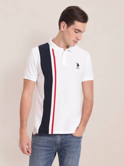 U.S. POLO ASSN. - Vertical Stripe Slim Fit White Polo T-Shirt