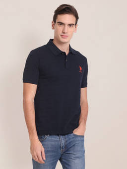 U.S. POLO ASSN. - Horizontal Stripe Navy Blue Polo T-Shirt