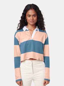 The Souled Store - Originals Dawn Stripes Women Cropped Rugby Polo T-Shirt
