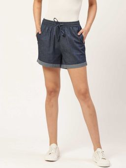 Xpose - Women Navy Blue Slim Fit High-rise Denim Shorts
