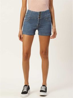 Xpose - Women Blue Solid Regular Fit High Rise Denim Shorts
