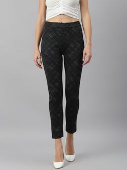 Xpose - Women Black & Grey Checked Skinny-fit Treggings
