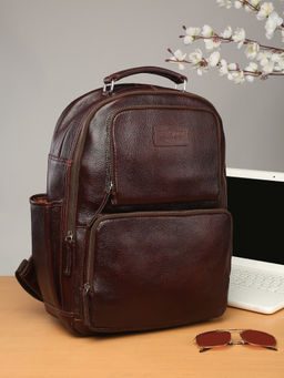 Teakwood - Unisex Genuine Leather Dark Brown Textured Backpack