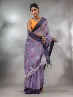 CHARUKRITI - Lavender Tissue Handwoven Saree with Woven Designs & Unstitched Blouse
