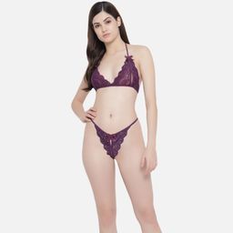 Secrets By ZeroKaata - Women Purple Lace Lingerie Set