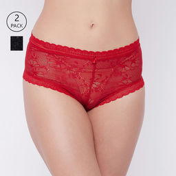 Secrets By ZeroKaata - Women Pack Of 2 Assorted Self Design Lace Boy Shorts Briefs