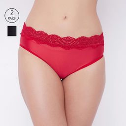 Secrets By ZeroKaata - Women Pack Of 2 Assorted Microfibre Lace Hipster Briefs