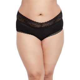 Secrets By ZeroKaata - Plus Size Women Self Design Lace Hipster Briefs Black