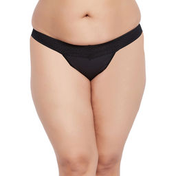 Secrets By ZeroKaata - Plus Size Women Self Design Lace and Power Net Thong Briefs Black