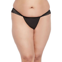 Secrets By ZeroKaata - Plus Size Women Self Design Lace Thong Briefs Black