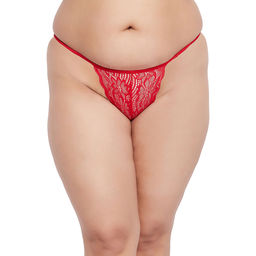 Secrets By ZeroKaata - Plus Size Women Self Design Lace Thong Briefs Red