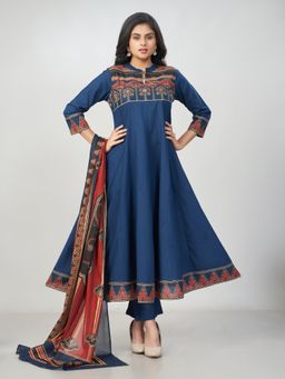 Amchoor - Women Blue Cotton Floral Kurta with Pant and Dupatta