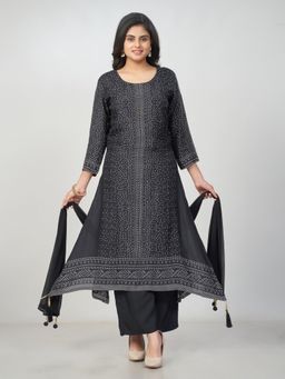 Amchoor - Women Black Art Silk Embellished Kurta with Palazzo and Dupatta
