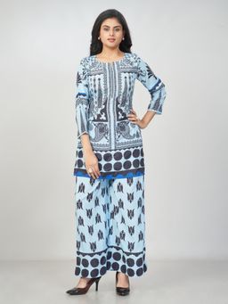 Amchoor - Women Blue Crepe Geometric Kurta with Palazzo