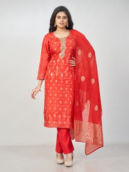 Amchoor - Women Red Printed Kurta with Pant and Dupatta