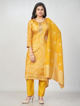 Amchoor - Women Mustard Printed Kurta with Pant and Dupatta
