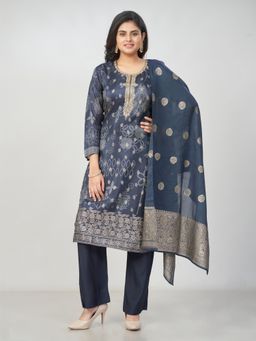 Amchoor - Women Navy Blue Other Geometric Kurta with Pant and Dupatta
