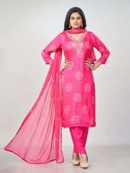 Amchoor - Women Pink Art Silk Geometric Kurta with Pant and Dupatta